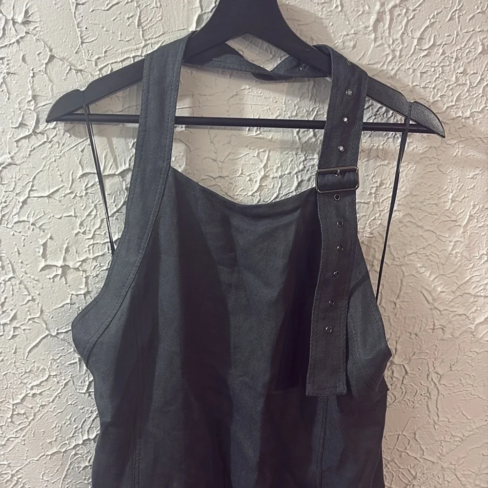 ZARA 100% Linen Halter Midi Dress Grey Medium Bloggers Favorite Coastal Beach